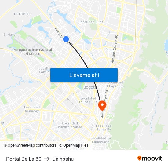 Portal De La 80 to Uninpahu map