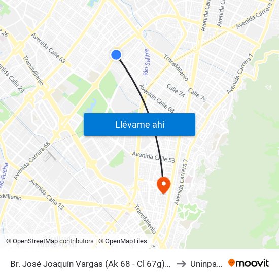 Br. José Joaquín Vargas (Ak 68 - Cl 67g) (A) to Uninpahu map