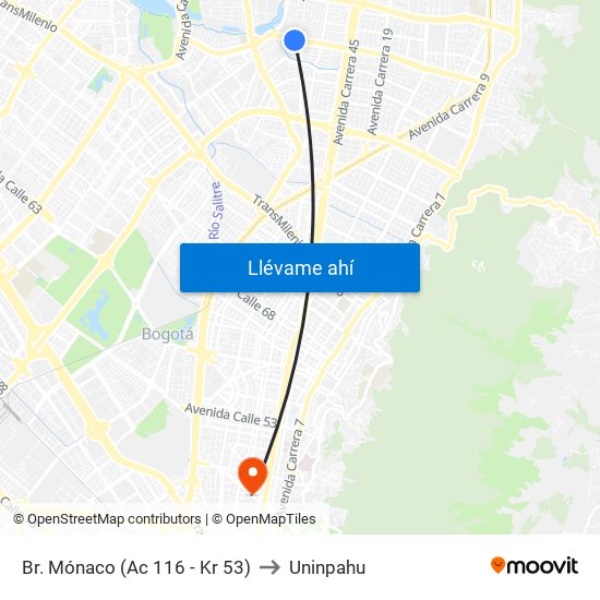 Br. Mónaco (Ac 116 - Kr 53) to Uninpahu map