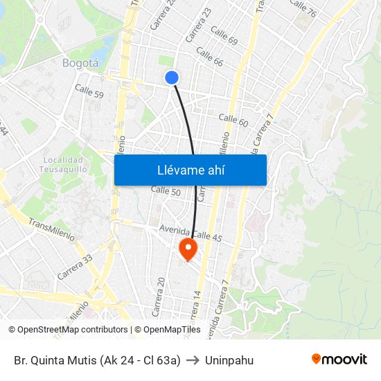 Br. Quinta Mutis (Ak 24 - Cl 63a) to Uninpahu map
