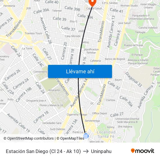 Estación San Diego (Cl 24 - Ak 10) to Uninpahu map