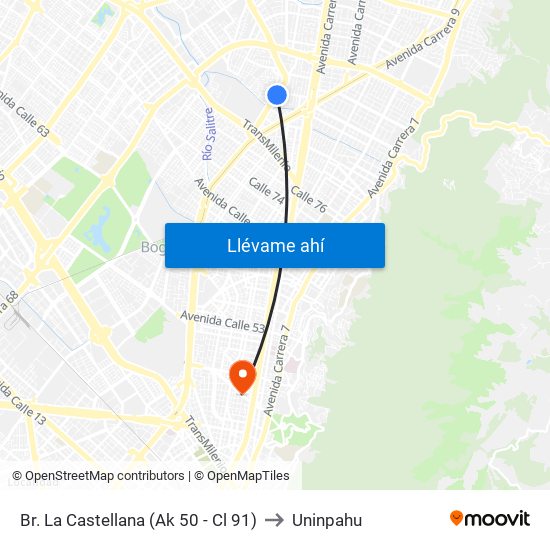 Br. La Castellana (Ak 50 - Cl 91) to Uninpahu map