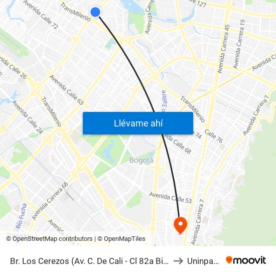 Br. Los Cerezos (Av. C. De Cali - Cl 82a Bis) to Uninpahu map