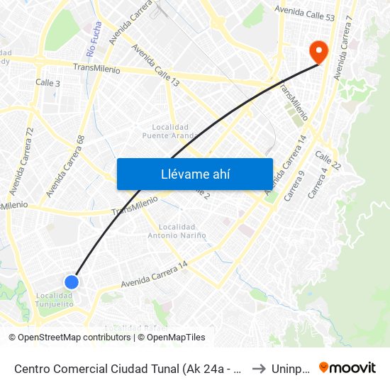 Centro Comercial Ciudad Tunal (Ak 24a - Cl 48b Sur) to Uninpahu map