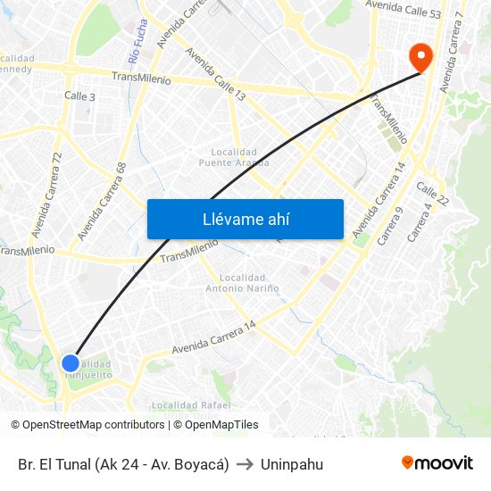 Br. El Tunal (Ak 24 - Av. Boyacá) to Uninpahu map