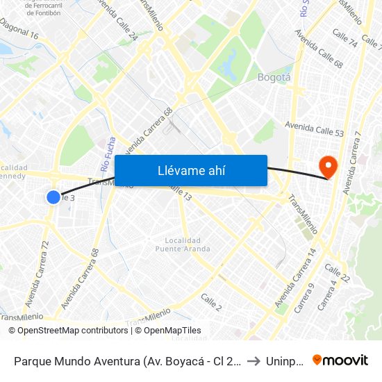 Parque Mundo Aventura (Av. Boyacá - Cl 2a Bis) (A) to Uninpahu map