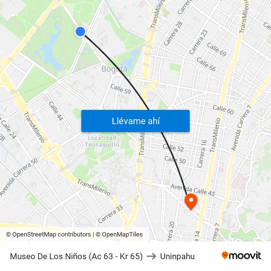 Museo De Los Niños (Ac 63 - Kr 65) to Uninpahu map