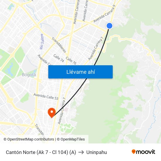 Cantón Norte (Ak 7 - Cl 104) (A) to Uninpahu map