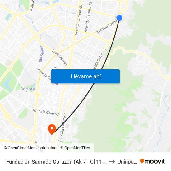 Fundación Sagrado Corazón (Ak 7 - Cl 116) (A) to Uninpahu map