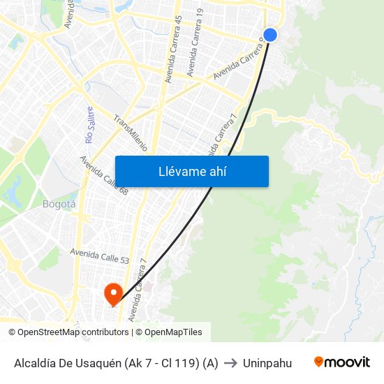 Alcaldía De Usaquén (Ak 7 - Cl 119) (A) to Uninpahu map