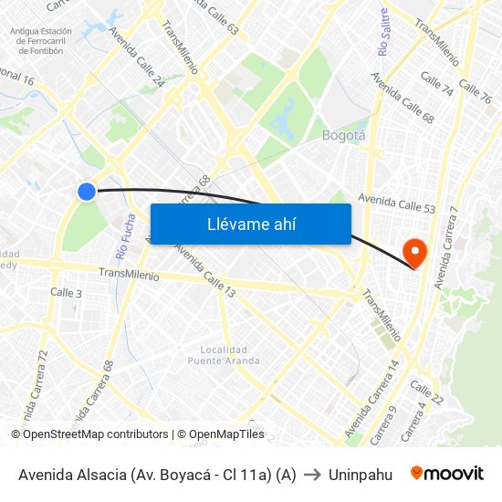 Avenida Alsacia (Av. Boyacá - Cl 11a) (A) to Uninpahu map