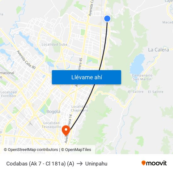 Codabas (Ak 7 - Cl 181a) (A) to Uninpahu map