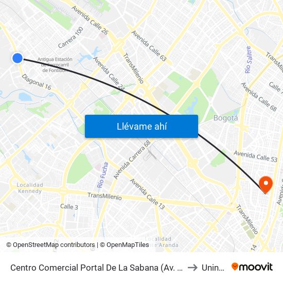 Centro Comercial Portal De La Sabana (Av. Centenario - Kr 106) to Uninpahu map