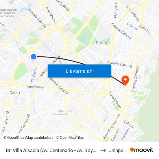 Br. Villa Alsacia (Av. Centenario - Av. Boyacá) to Uninpahu map