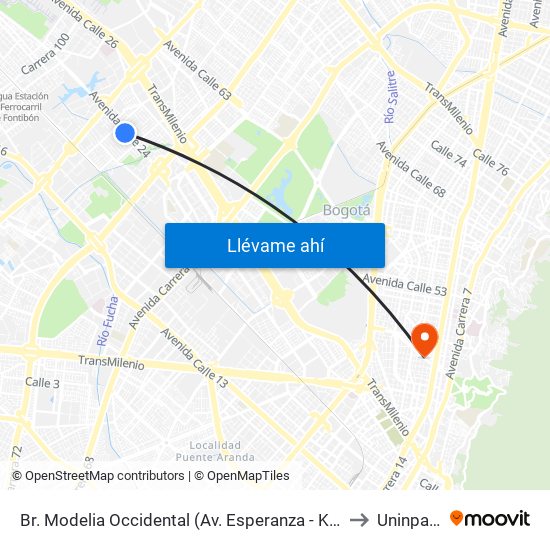 Br. Modelia Occidental (Av. Esperanza - Kr 81) to Uninpahu map