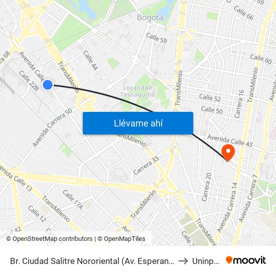 Br. Ciudad Salitre Nororiental (Av. Esperanza - Kr 58) to Uninpahu map