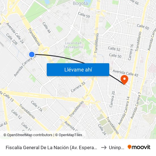 Fiscalía General De La Nación (Av. Esperanza - Ak 50) to Uninpahu map