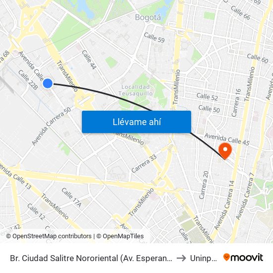 Br. Ciudad Salitre Nororiental (Av. Esperanza - Kr 57) to Uninpahu map