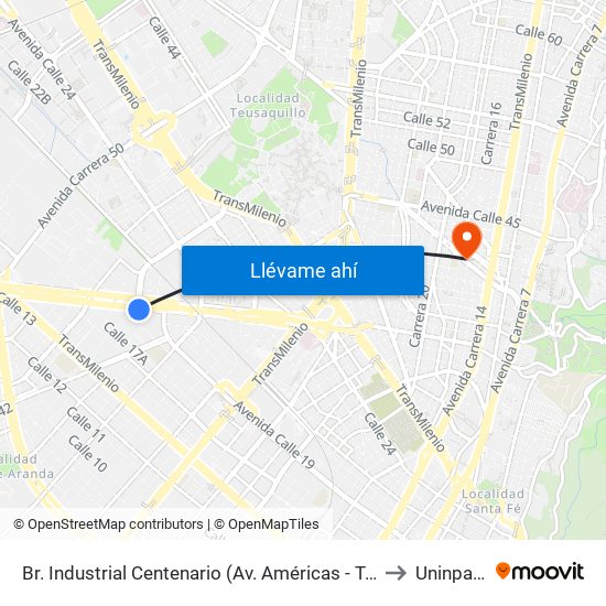 Br. Industrial Centenario (Av. Américas - Tv 39) to Uninpahu map