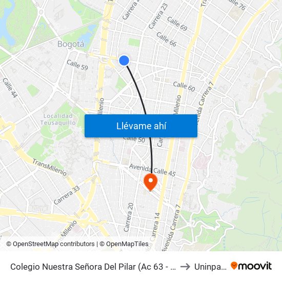 Colegio Nuestra Señora Del Pilar (Ac 63 - Kr 27) to Uninpahu map