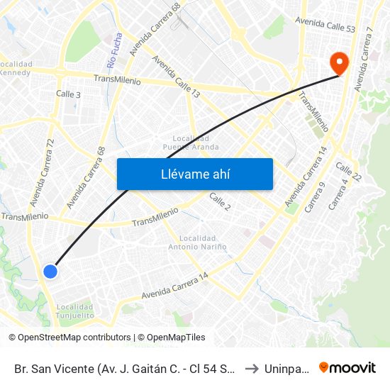 Br. San Vicente (Av. J. Gaitán C. - Cl 54 Sur) to Uninpahu map