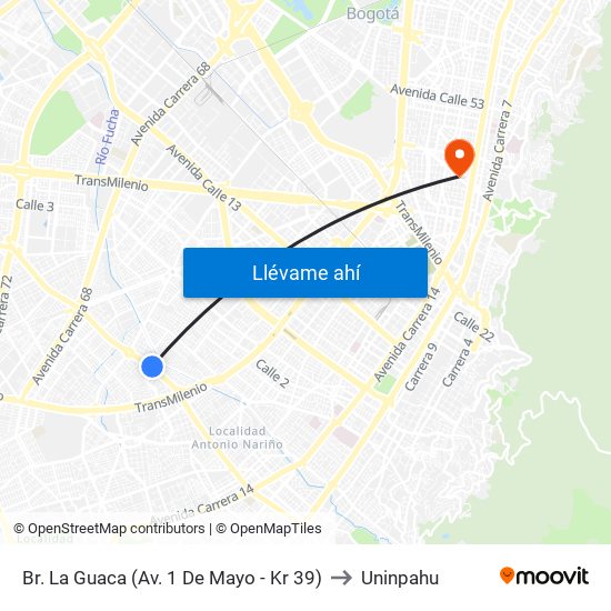 Br. La Guaca (Av. 1 De Mayo - Kr 39) to Uninpahu map