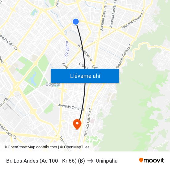 Br. Los Andes (Ac 100 - Kr 66) (B) to Uninpahu map