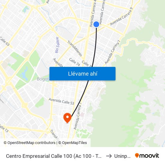 Centro Empresarial Calle 100 (Ac 100 - Tv 21) (C) to Uninpahu map