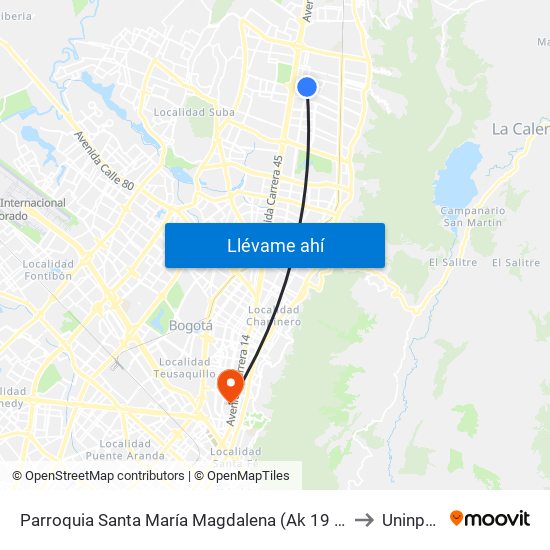 Parroquia Santa María Magdalena (Ak 19 - Cl 154) to Uninpahu map