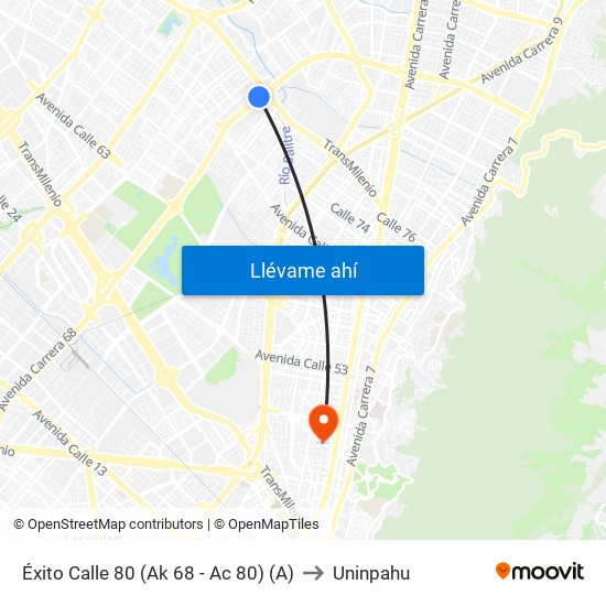 Éxito Calle 80 (Ak 68 - Ac 80) (A) to Uninpahu map