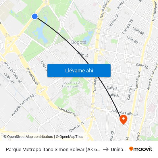Parque Metropolitano Simón Bolívar  (Ak 68 - Cl 51) (A) to Uninpahu map