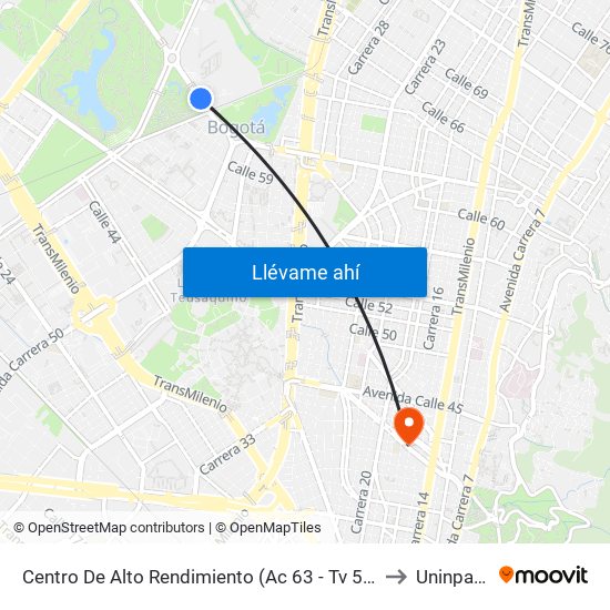 Centro De Alto Rendimiento (Ac 63 - Tv 59a) to Uninpahu map
