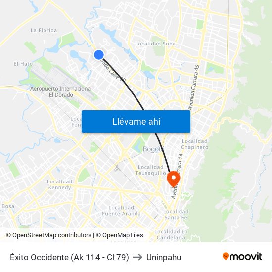 Éxito Occidente (Ak 114 - Cl 79) to Uninpahu map