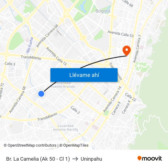 Br. La Camelia (Ak 50 - Cl 1) to Uninpahu map