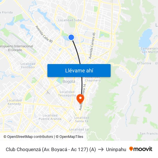 Club Choquenzá (Av. Boyacá - Ac 127) (A) to Uninpahu map