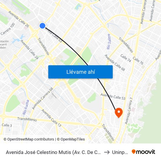 Avenida José Celestino Mutis (Av. C. De Cali - Ac 63) to Uninpahu map
