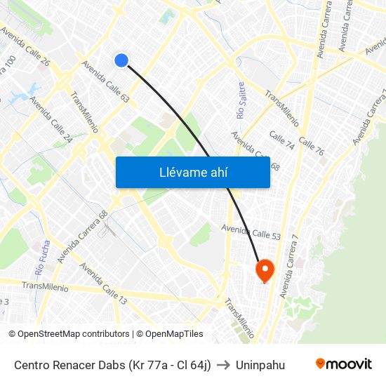 Centro Renacer Dabs (Kr 77a - Cl 64j) to Uninpahu map