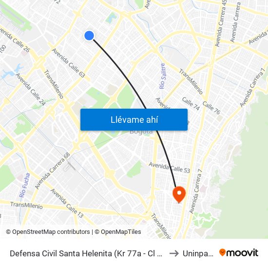 Defensa Civil Santa Helenita (Kr 77a - Cl 69a) to Uninpahu map