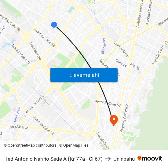 Ied Antonio Nariño Sede A (Kr 77a - Cl 67) to Uninpahu map