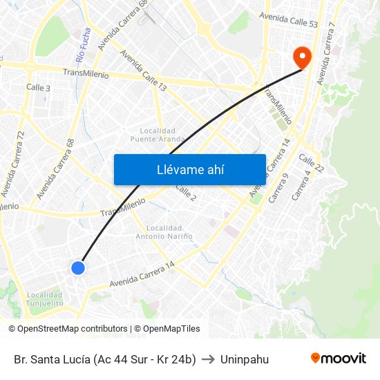 Br. Santa Lucía (Ac 44 Sur - Kr 24b) to Uninpahu map