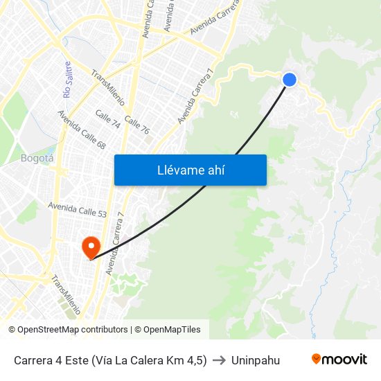Carrera 4 Este (Vía La Calera Km 4,5) to Uninpahu map
