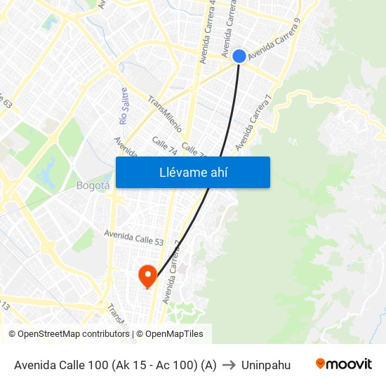 Avenida Calle 100 (Ak 15 - Ac 100) (A) to Uninpahu map