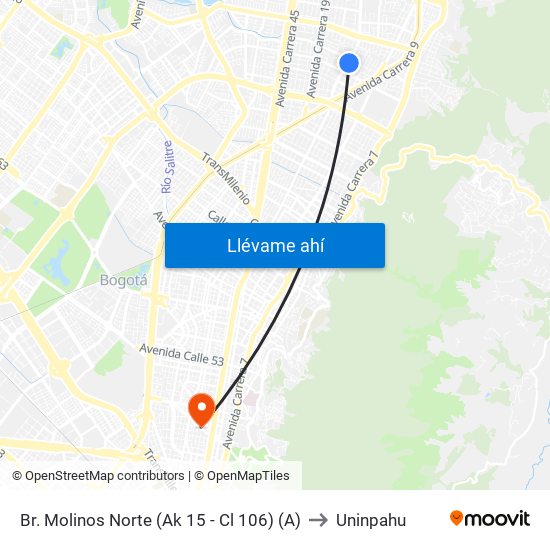 Br. Molinos Norte (Ak 15 - Cl 106) (A) to Uninpahu map