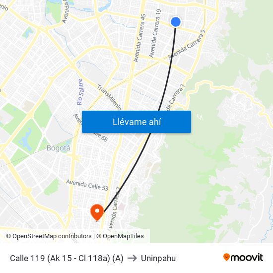 Calle 119 (Ak 15 - Cl 118a) (A) to Uninpahu map