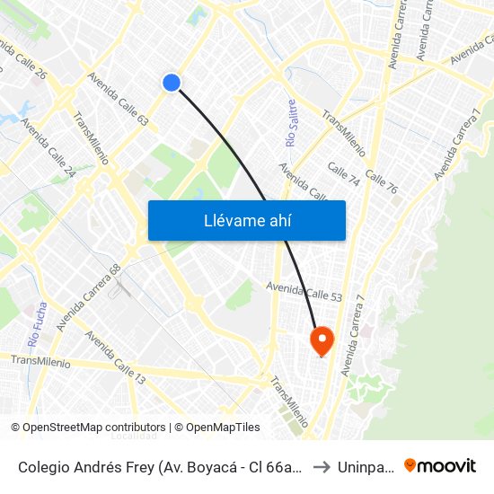 Colegio Andrés Frey (Av. Boyacá - Cl 66a) (A) to Uninpahu map