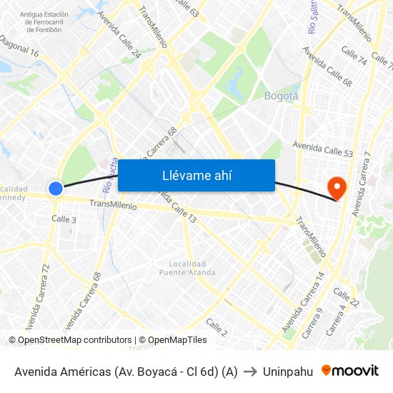 Avenida Américas (Av. Boyacá - Cl 6d) (A) to Uninpahu map