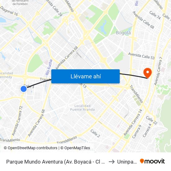 Parque Mundo Aventura (Av. Boyacá - Cl 2) (A) to Uninpahu map