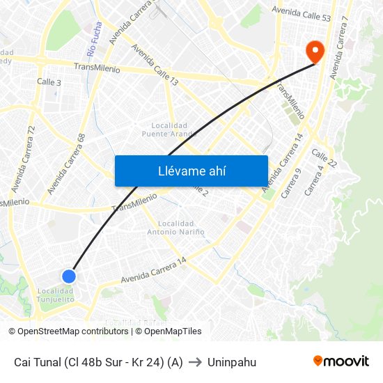 Cai Tunal (Cl 48b Sur - Kr 24) (A) to Uninpahu map