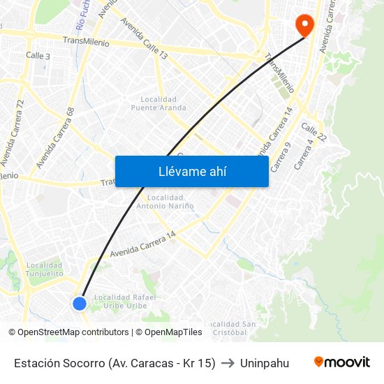 Estación Socorro (Av. Caracas - Kr 15) to Uninpahu map
