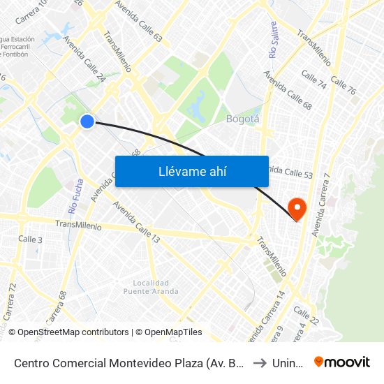 Centro Comercial Montevideo Plaza (Av. Boyacá - Cl 21) (A) to Uninpahu map